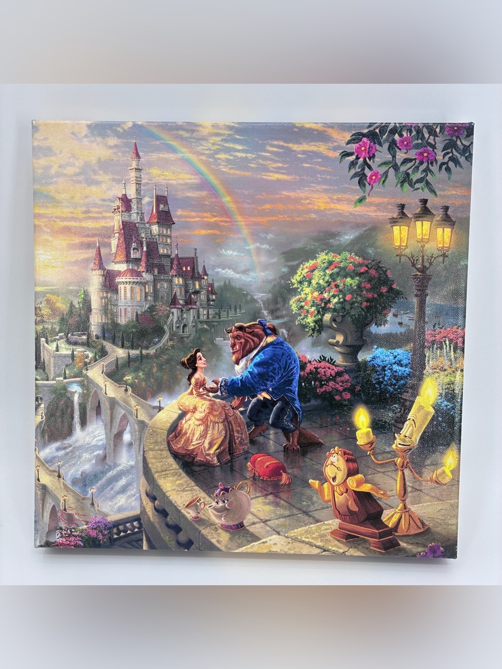 Thomas Kinkade Disney Beauty & Beast Falling in Love Gallery Wrap Canvas 14 x 14
